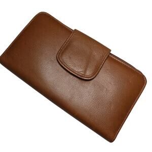 Julia Buxton Heiress Leather Checkbook Wallet organizer clutch Brown